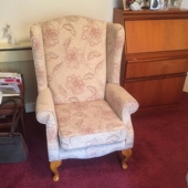 Mrs Hibbert from Forest Town - New Kensington wing chair in Maidavale fabric